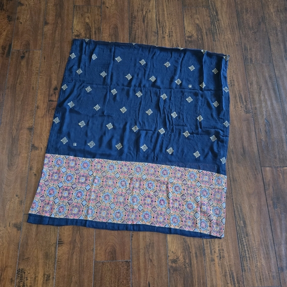 Embroidered Salwar Kameez Dupatta Long Scarf 100% Cotton Blue Party Wear Dress - Picture 3 of 3